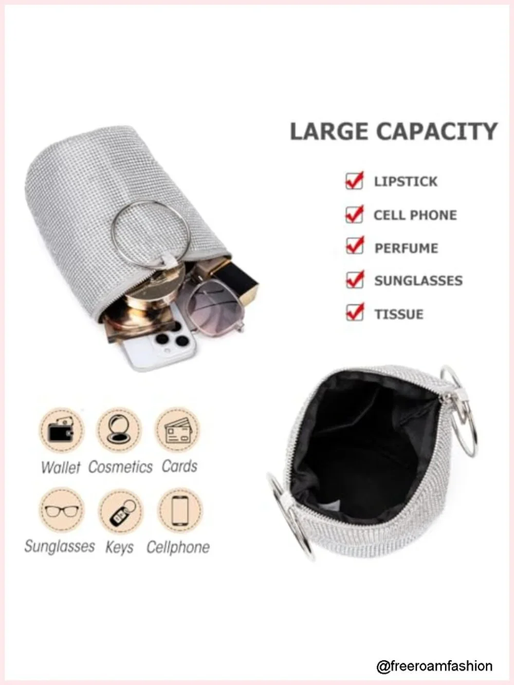 Rhinestone Top Handle Evening Bag Sparkly Clutch Purse Mini Bucket Handbag